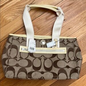 Coach Brown and Cream Shoulder Bag with Signature Design